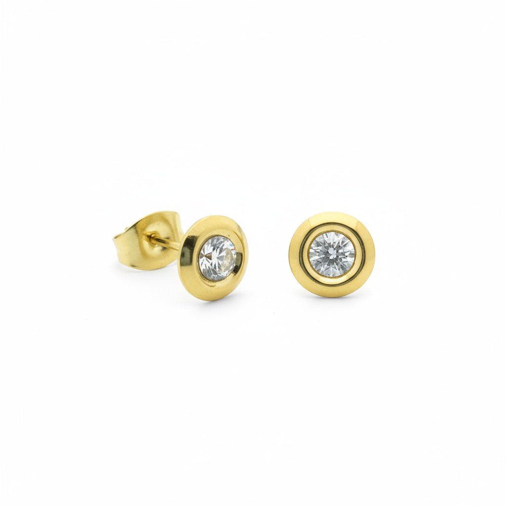 Dames oorbellen rond met kristal - RVS -