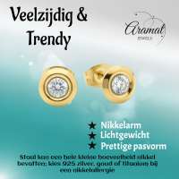 Dames oorbellen rond met kristal - RVS -