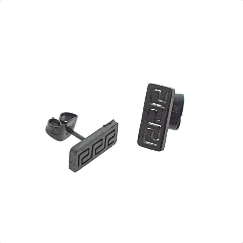 Oorbellen &acirc;&euro;&ldquo; Staal Bar Zwart Grieks Motief (11x5mm) -