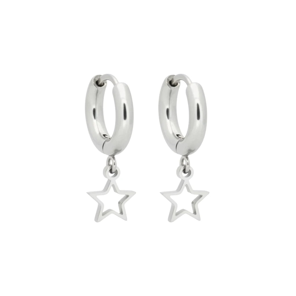 Oorringen &acirc;&euro;&ldquo; 10mm Mini Creolen met Open Ster Bedel RVS Zilverkleur Unisex -