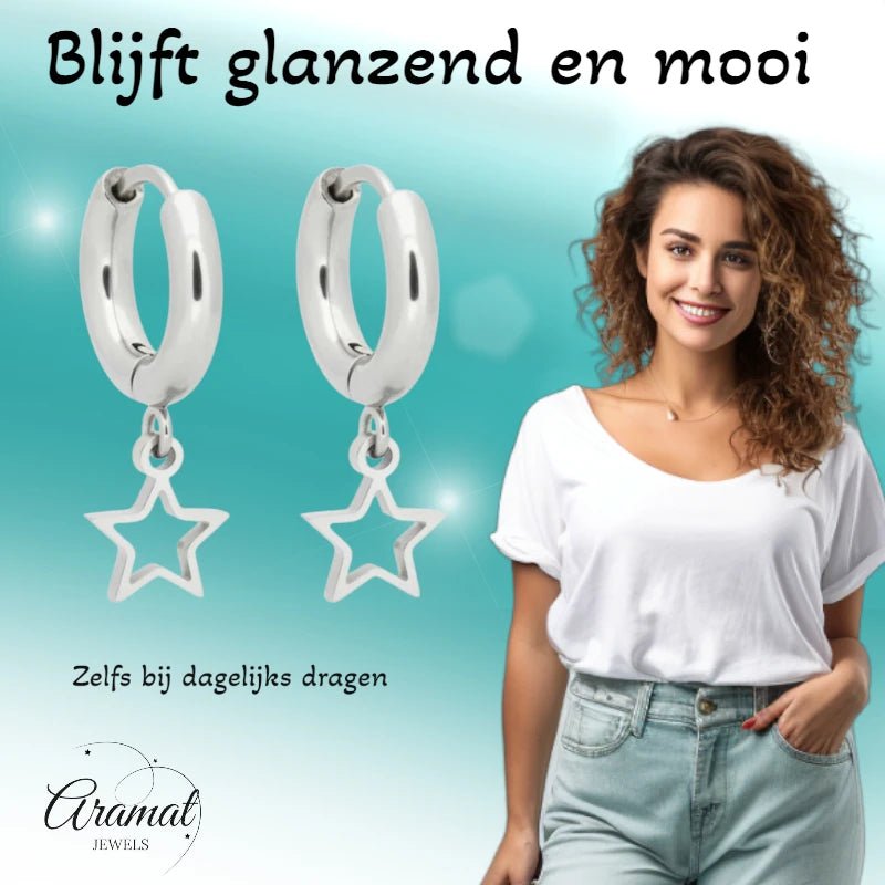 Oorringen &acirc;&euro;&ldquo; 10mm Mini Creolen met Open Ster Bedel RVS Zilverkleur Unisex -