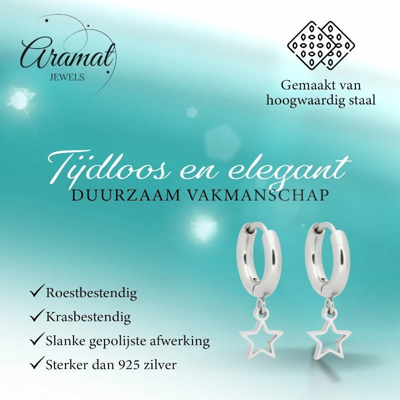 Oorringen &acirc;&euro;&ldquo; 10mm Mini Creolen met Open Ster Bedel RVS Zilverkleur Unisex -