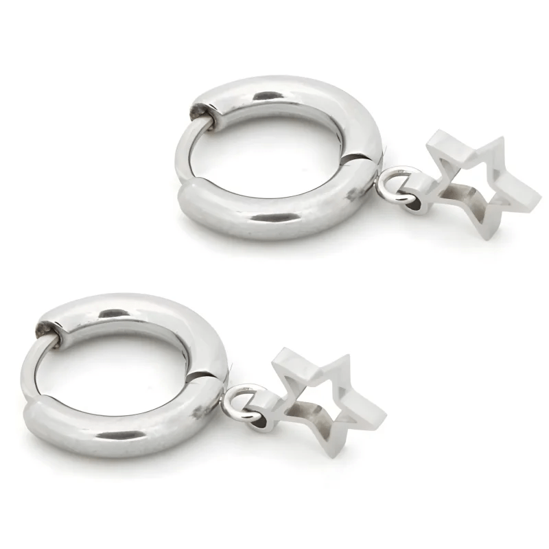 Oorringen &acirc;&euro;&ldquo; 10mm Mini Creolen met Open Ster Bedel RVS Zilverkleur Unisex -