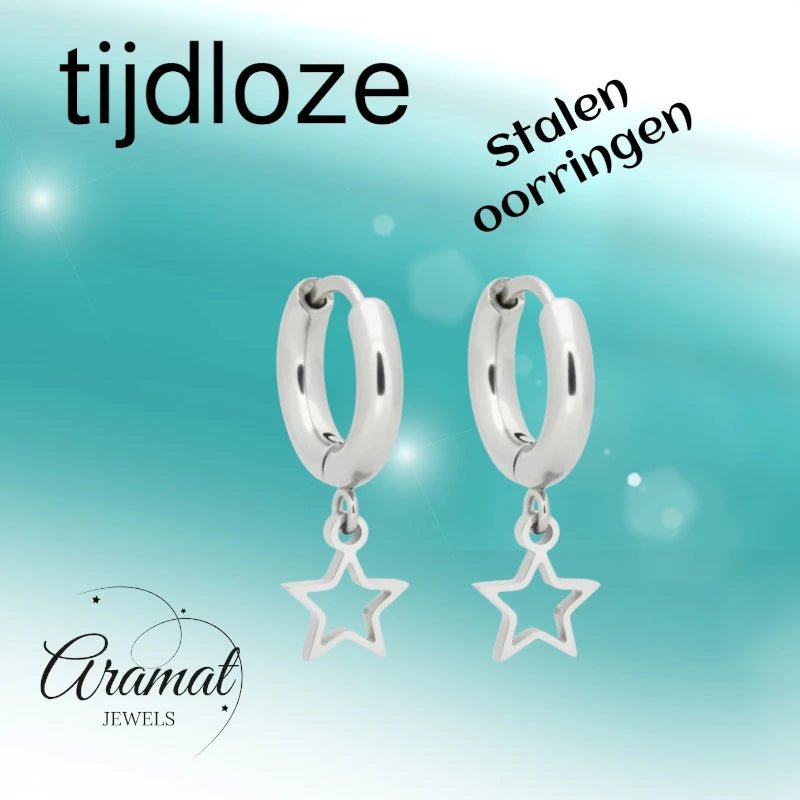 Oorringen &acirc;&euro;&ldquo; 10mm Mini Creolen met Open Ster Bedel RVS Zilverkleur Unisex -