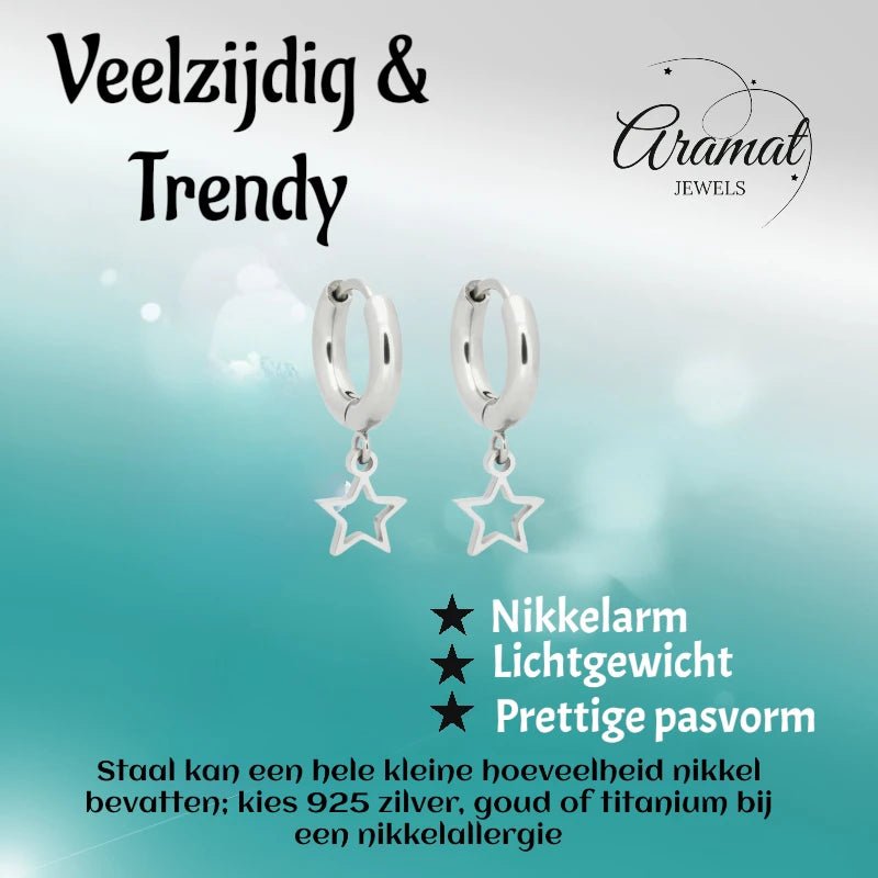 Oorringen &acirc;&euro;&ldquo; 10mm Mini Creolen met Open Ster Bedel RVS Zilverkleur Unisex -