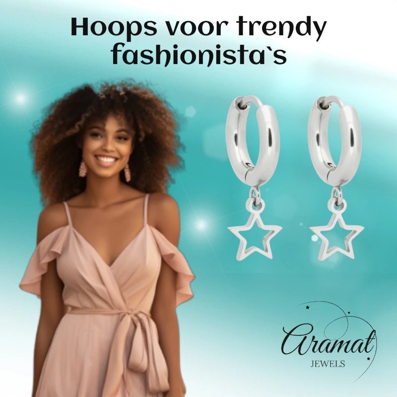 Oorringen &acirc;&euro;&ldquo; 10mm Mini Creolen met Open Ster Bedel RVS Zilverkleur Unisex -