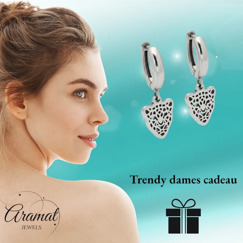 Stalen Oorringen met Leopard Bedel 10mm - Trendy Oorbellen -
