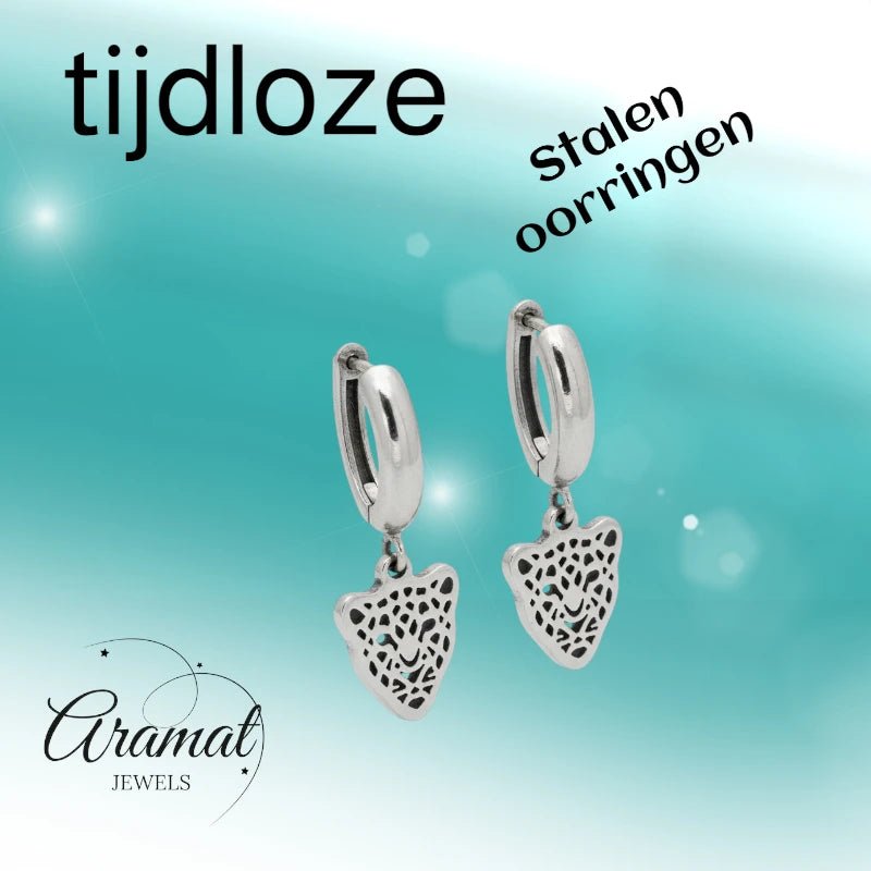 Stalen Oorringen met Leopard Bedel 10mm - Trendy Oorbellen -
