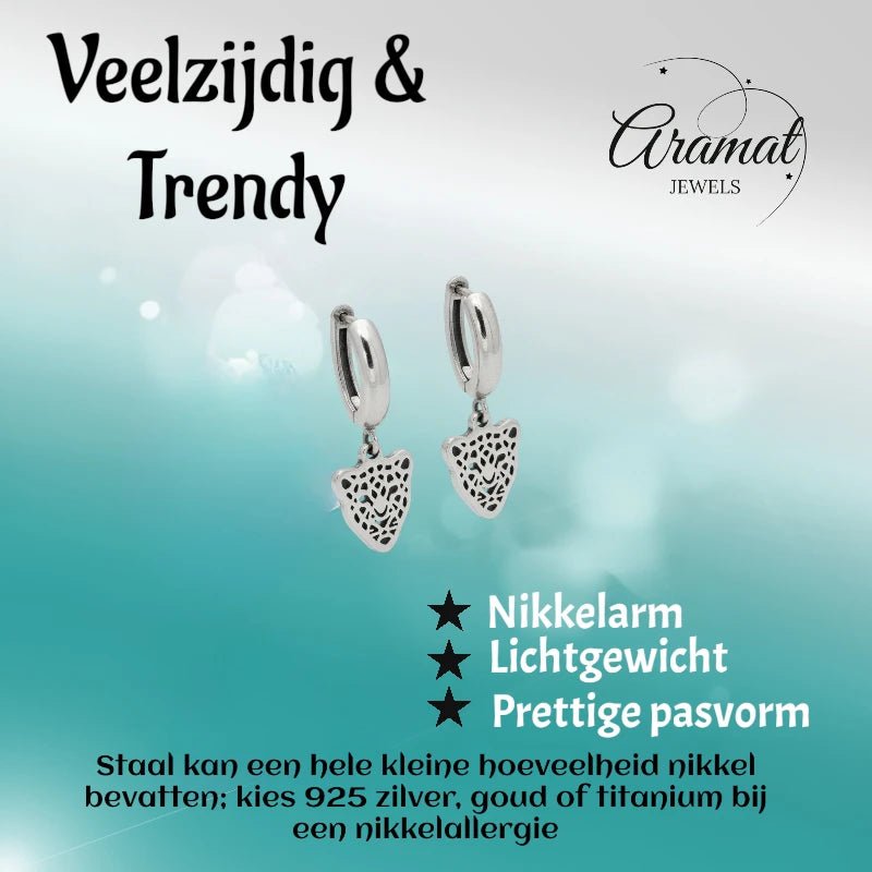 Stalen Oorringen met Leopard Bedel 10mm - Trendy Oorbellen -