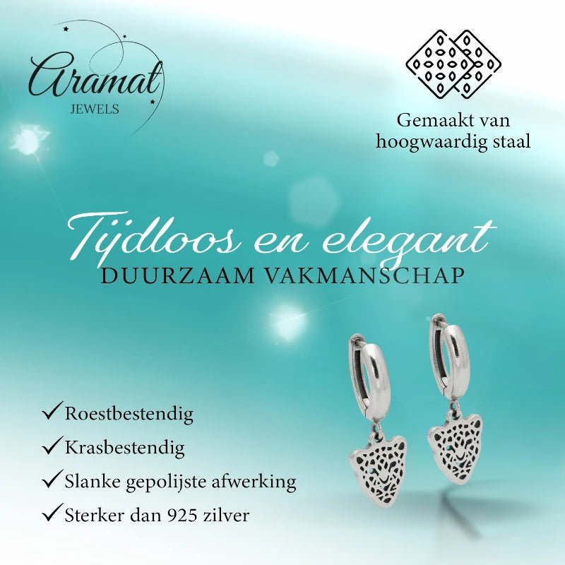 Stalen Oorringen met Leopard Bedel 10mm - Trendy Oorbellen -