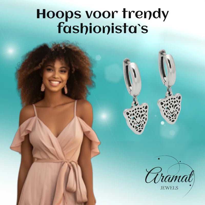 Stalen Oorringen met Leopard Bedel 10mm - Trendy Oorbellen -