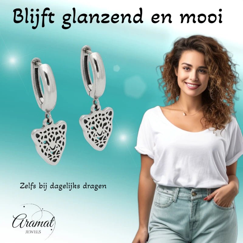 Stalen Oorringen met Leopard Bedel 10mm - Trendy Oorbellen -