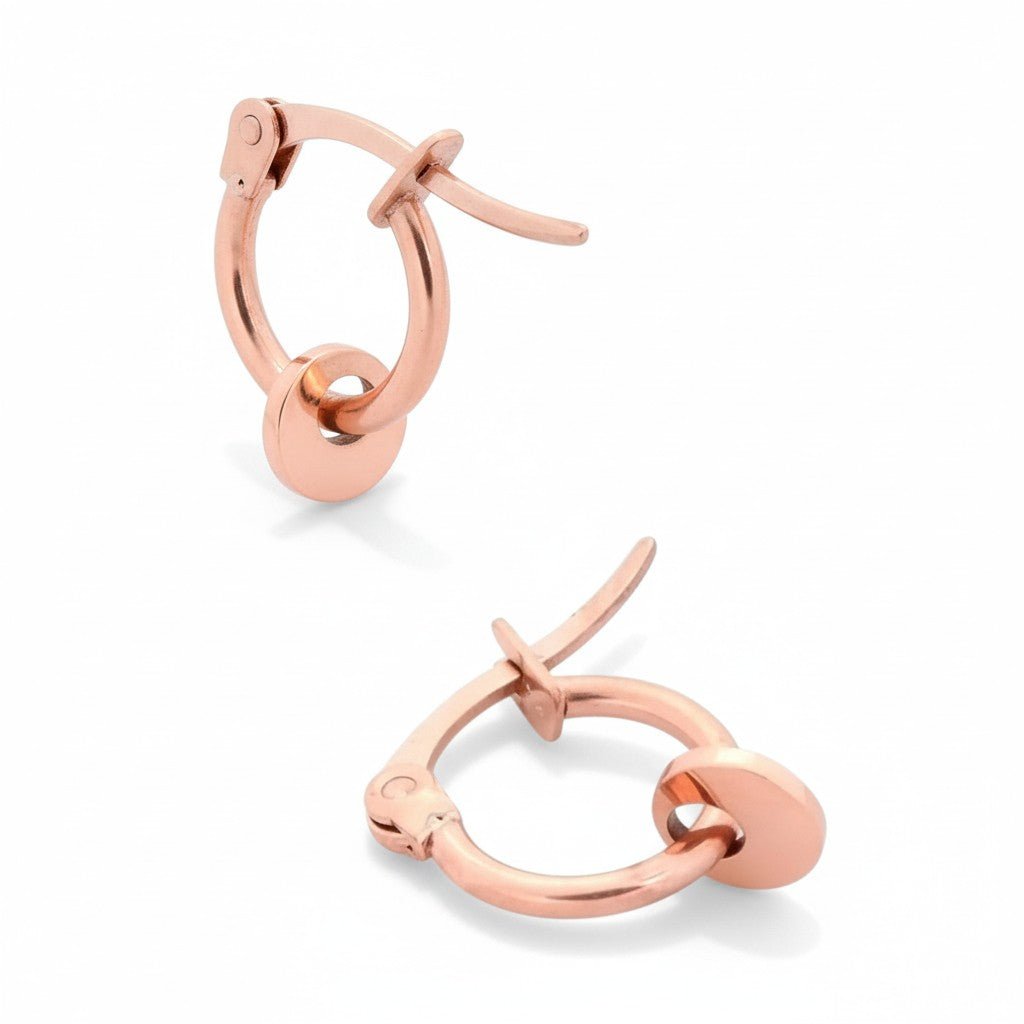 Oorringen &acirc;&euro;&ldquo; 10mm Mini Oorringen met Rond Muntje RVS Ros&Atilde;&copy;kleur Dames 