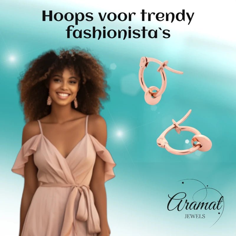Oorringen &acirc;&euro;&ldquo; 10mm Mini Oorringen met Rond Muntje RVS Ros&Atilde;&copy;kleur Dames 