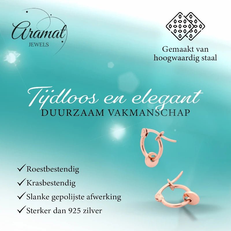 Oorringen &acirc;&euro;&ldquo; 10mm Mini Oorringen met Rond Muntje RVS Ros&Atilde;&copy;kleur Dames 