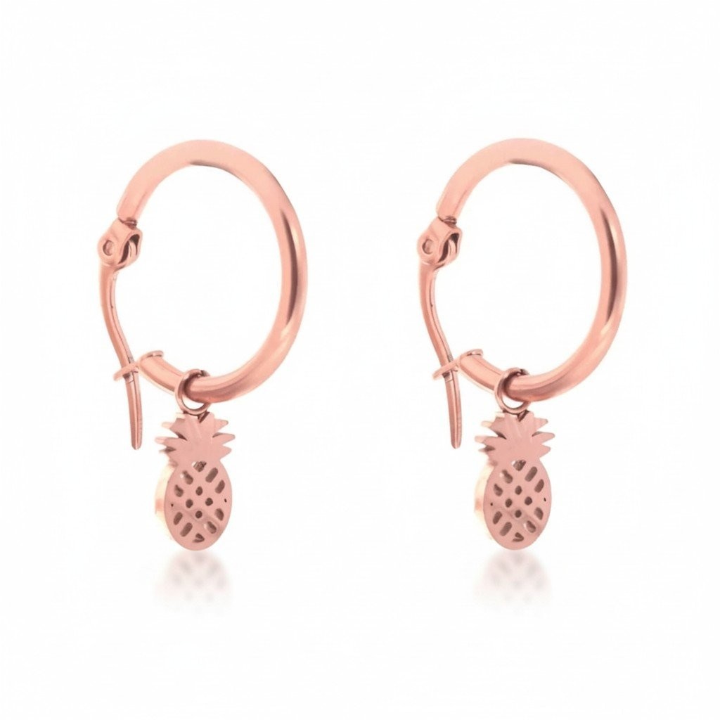 Oorringen &acirc;&euro;&ldquo; 16mm Creolen met Ananas Bedel RVS Ros&Atilde;&copy;kleur Dames -