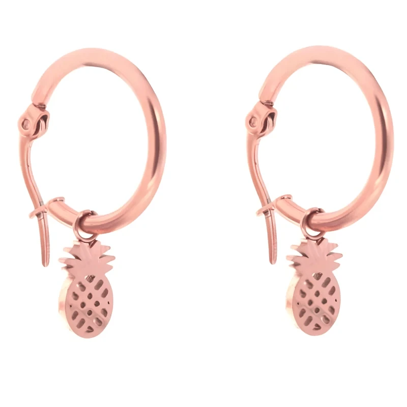 Oorringen &acirc;&euro;&ldquo; 16mm Creolen met Ananas Bedel RVS Ros&Atilde;&copy;kleur Dames -