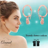 Oorringen &acirc;&euro;&ldquo; 16mm Creolen met Ananas Bedel RVS Ros&Atilde;&copy;kleur Dames -