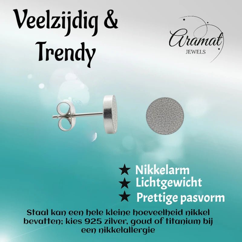 Oorbellen &acirc;&euro;&ldquo; 8mm Rond Sandblasted RVS Zilverkleur Unisex -