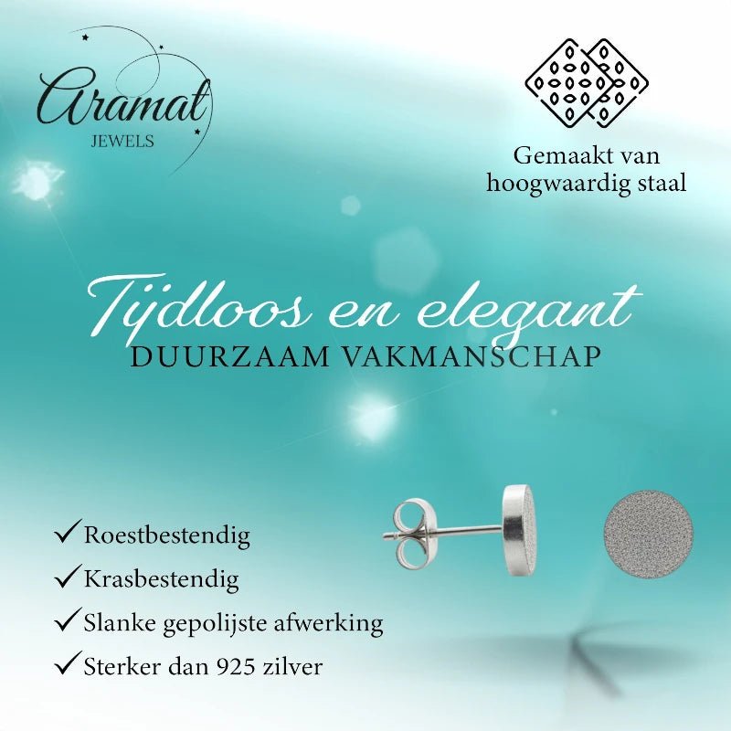 Oorbellen &acirc;&euro;&ldquo; 8mm Rond Sandblasted RVS Zilverkleur Unisex -