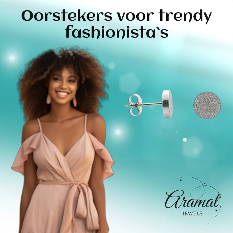 Oorbellen &acirc;&euro;&ldquo; 8mm Rond Sandblasted RVS Zilverkleur Unisex -