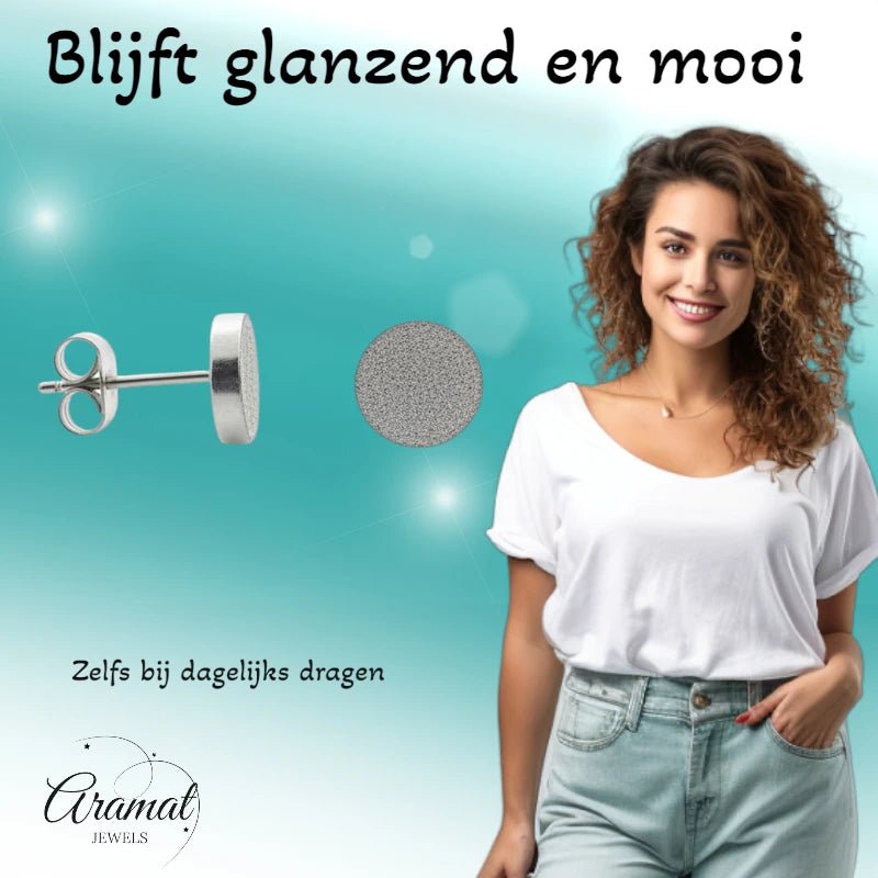 Oorbellen &acirc;&euro;&ldquo; 8mm Rond Sandblasted RVS Zilverkleur Unisex -