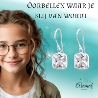Zilveren Oorhangers met Vierkante Zirkonia - 20mm -