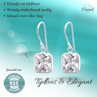 Zilveren Oorhangers met Vierkante Zirkonia - 20mm -