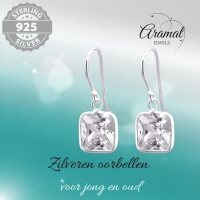 Zilveren Oorhangers met Vierkante Zirkonia - 20mm -