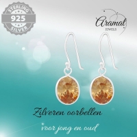 Oorhangers met Ovale Bedel - Champagne Zirkonia - 925 Zilver -