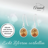 Oorhangers met Ovale Bedel - Champagne Zirkonia - 925 Zilver -