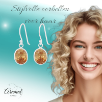 Oorhangers met Ovale Bedel - Champagne Zirkonia - 925 Zilver -