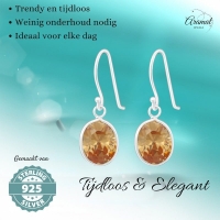 Oorhangers met Ovale Bedel - Champagne Zirkonia - 925 Zilver -