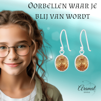 Oorhangers met Ovale Bedel - Champagne Zirkonia - 925 Zilver -