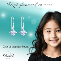 925 Zilveren Oorhangers Lila Zirkonia - Kinder Oorbellen -