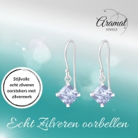 925 Zilveren Oorhangers Lila Zirkonia - Kinder Oorbellen -