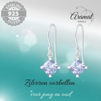 925 Zilveren Oorhangers Lila Zirkonia - Kinder Oorbellen -