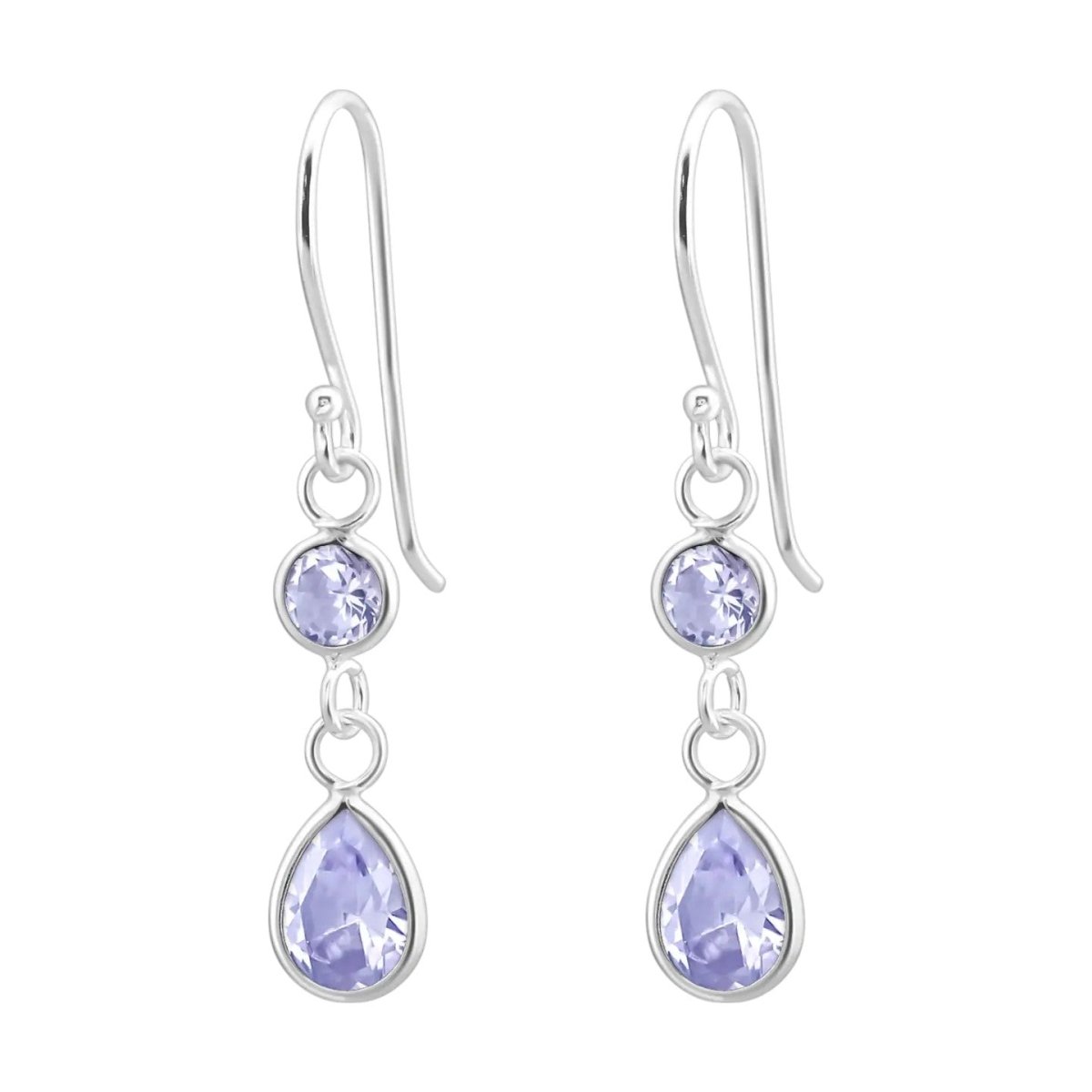 Oorhangers 925 Zilver Rond-Druppel lila Zirkonia -