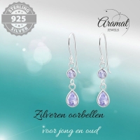 Oorhangers 925 Zilver Rond-Druppel lila Zirkonia -
