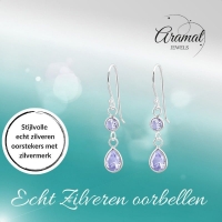 Oorhangers 925 Zilver Rond-Druppel lila Zirkonia -