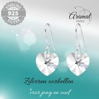 Oorhangers 925 Zilver Kristal Hartje - 10mm -