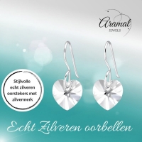 Oorhangers 925 Zilver Kristal Hartje - 10mm -