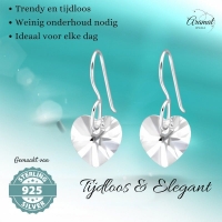 Oorhangers 925 Zilver Kristal Hartje - 10mm -