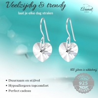 Oorhangers 925 Zilver Kristal Hartje - 10mm -
