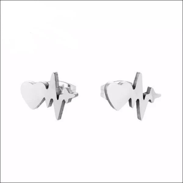 RVS Hartslag Oorbellen Heartbeat 11x5mm - ECG Oorstekers - Zilverkleurig-10mm -