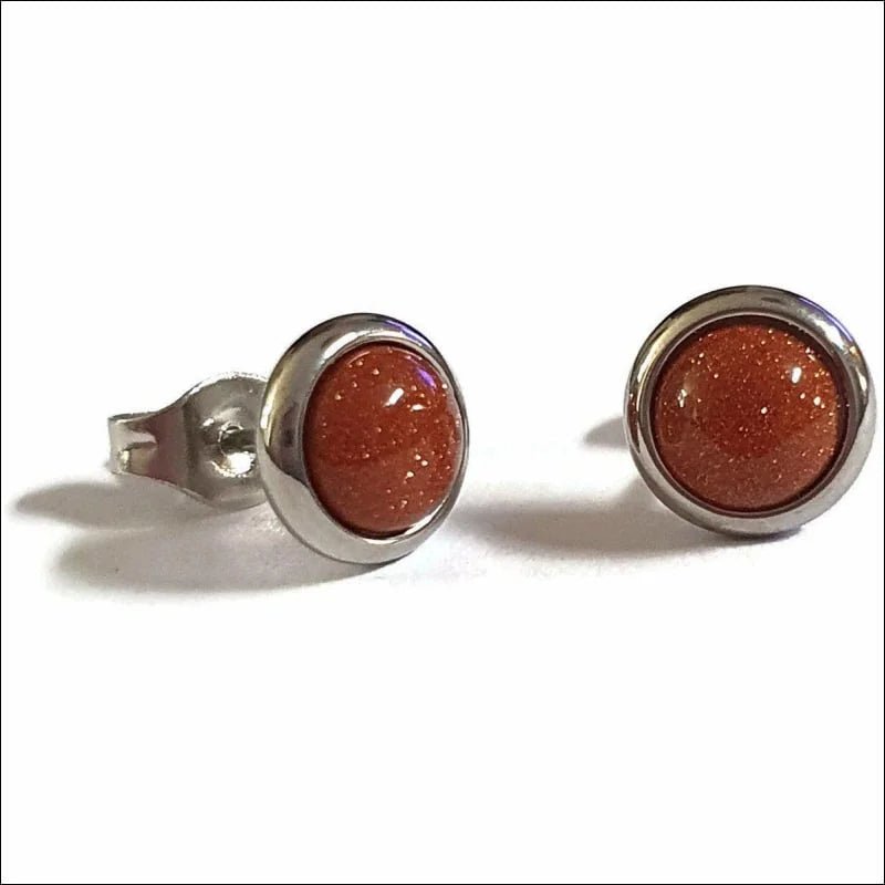 RVS Zandsteen Oorbellen Bruin 8mm - Natuursteen Oorstekers - Zilverkleurig -