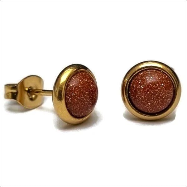 RVS Zandsteen Oorbellen Bruin 8mm - Natuursteen Oorstekers - Zilverkleurig -