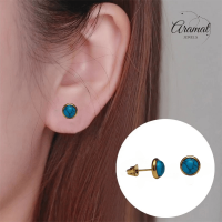 RVS Boho Oorbellen Blauw Marmer 8mm Goudkleur - Gemarmerde Studs -