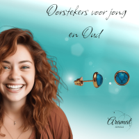 RVS Boho Oorbellen Blauw Marmer 8mm Goudkleur - Gemarmerde Studs -