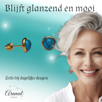 RVS Boho Oorbellen Blauw Marmer 8mm Goudkleur - Gemarmerde Studs -